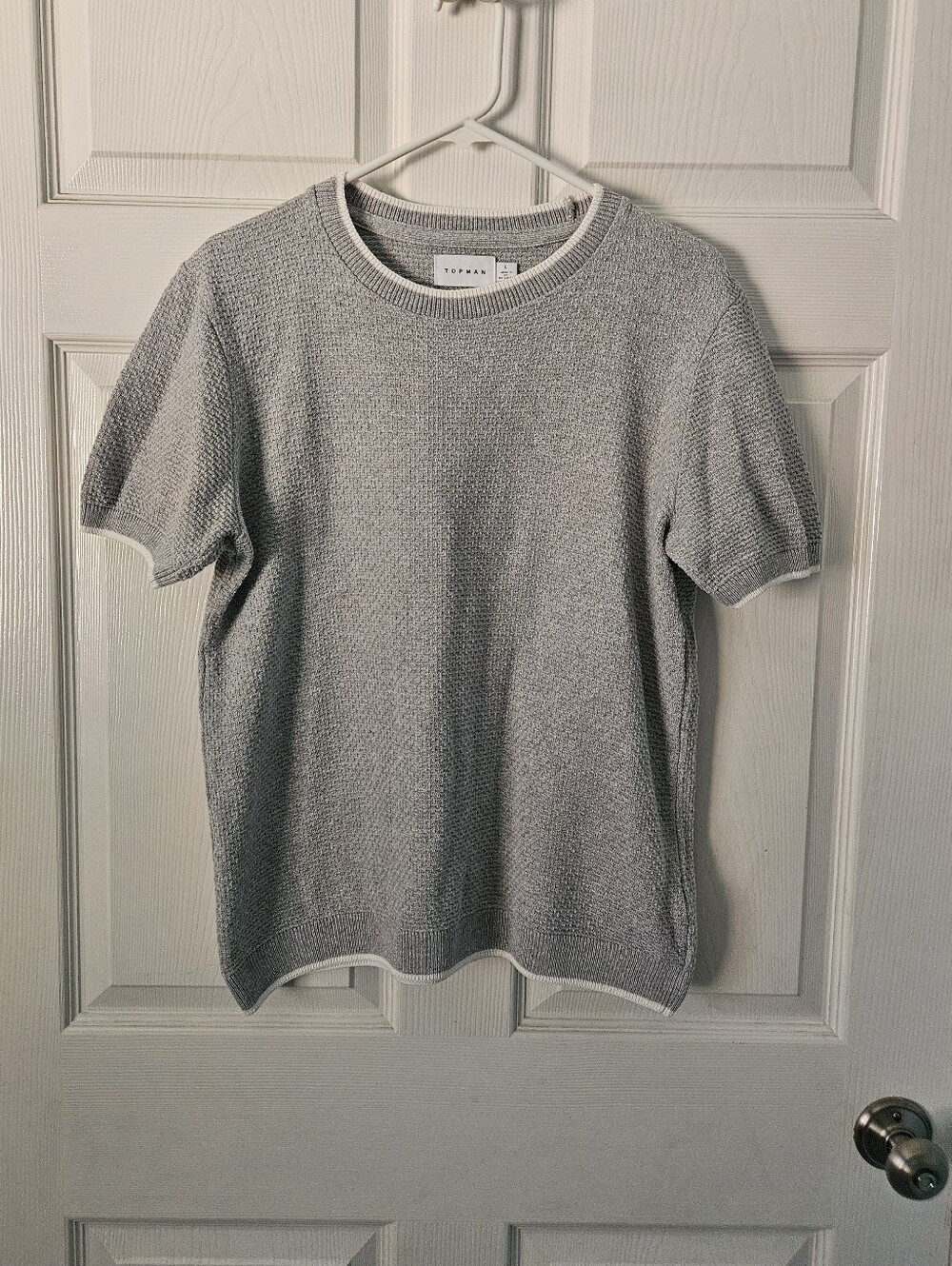 Topman Mens Knit Sweater Shirt Grey Short Sleeve Cotton Bl Grandpacore Preppy L